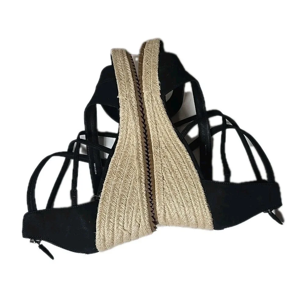 Eileen Fisher Wanda Tumbled Nubuck Black Espadrille Women's Size 10 Sandals